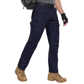 Zoofly Work Pants for Men with Pockets Water Resistant Mens Cargo Pants Elastic Waist Fishing Hiking Pants Ripstop Navy Blue 36W*32L