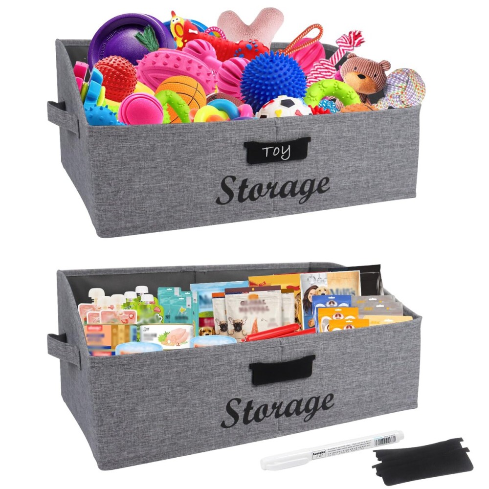 Geyecete 2 Pack Large dog toy basket dog toy bin Foldable Fabric Trapezoid Organizer Boxes with Handle Can be Personalized for Dog Toy pet toy basket