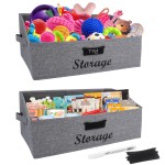 Geyecete 2 Pack Large dog toy basket dog toy bin Foldable Fabric Trapezoid Organizer Boxes with Handle Can be Personalized for Dog Toy pet toy basket