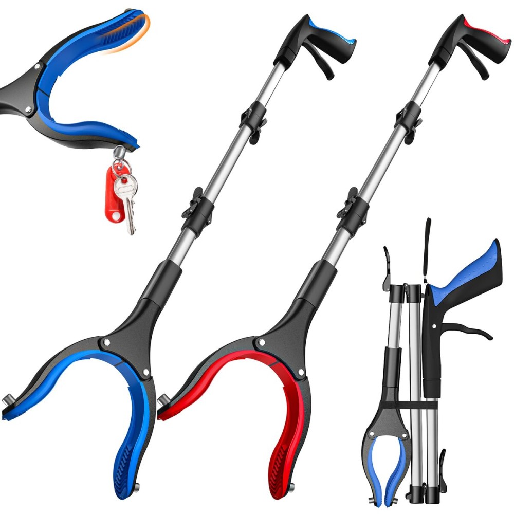 2 Pack 36 Inch Grabber Reacher Tool for Seniors, Foldable Reacher Grabbers Pickup Stick with Anti-Slip 90 Rotating Jaw, 4 Wide Extended Claw with Magnet for Disabled