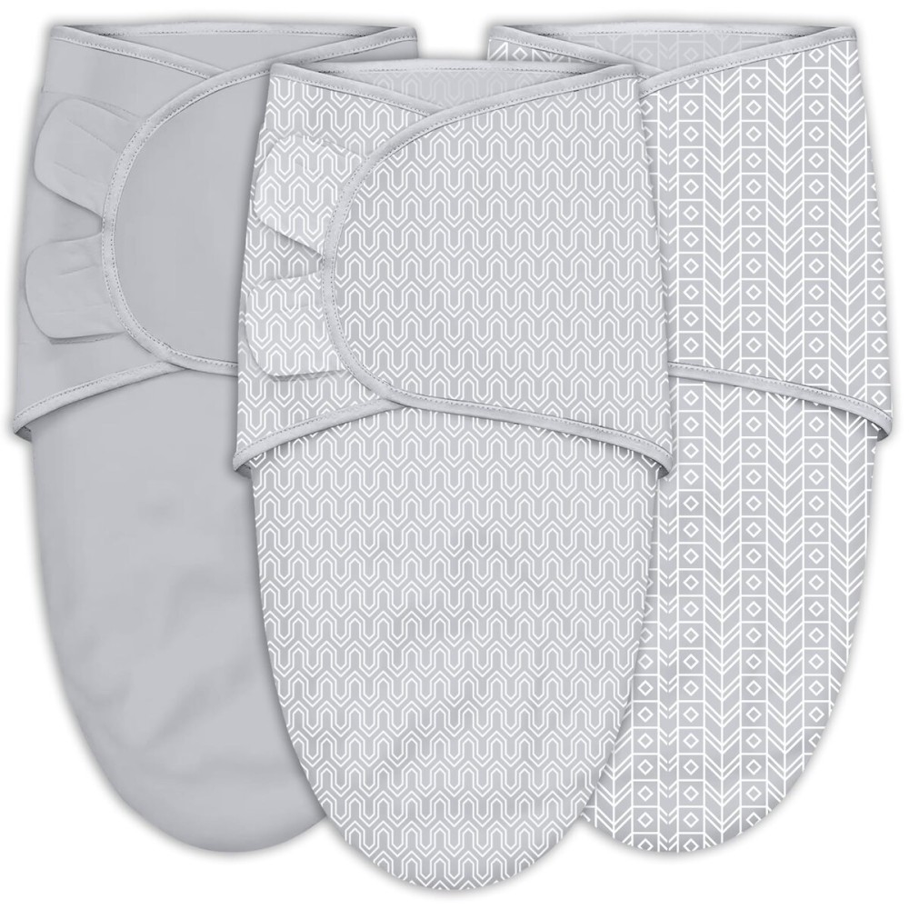 SWEET DOLPHIN 3-Pack Baby Swaddle Sleep Sacks - Newborn Swaddle Blanket with Soft Cotton - Ergonomic Wrap for Boys and Girls, 3-6 Months, Grey