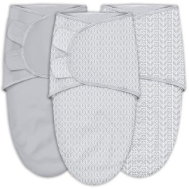 SWEET DOLPHIN 3-Pack Baby Swaddle Sleep Sacks - Newborn Swaddle Blanket with Soft Cotton - Ergonomic Wrap for Boys and Girls, 3-6 Months, Grey