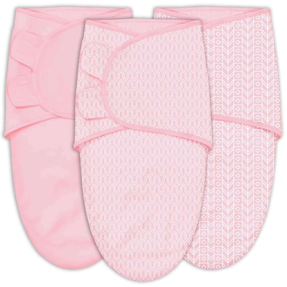 SWEET DOLPHIN 3-Pack Baby Swaddle Sleep Sacks - Newborn Swaddle Blanket with Soft Cotton - Ergonomic Wrap for Boys and Girls, 3-6 Months, Pink