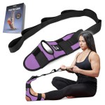 DMoose Fitness Foot & Calf Stretcher with Adjustable Padded Stretching Strap for Plantar Fasciitis, Hamstring, Heel Spurs and Achilles Tendonitis Relief - Yoga Leg Stretch Strap (Purple)