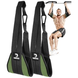 DMoose Fitness Hanging Ab Straps for Pull Up Bar & Core Strength Training - Exercise Straps for Ab Swing & Leg Raises, Hang Bar Strap with 2 Steel Carabiners - Abs Equipment for Home (Military Green)