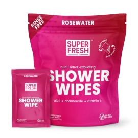 Super Fresh Shower Wipes Large Rosewater Body Wipes for No Rinse Bathing Personal Hygiene Gym Travel or Camping Enriched with Aloe and Vitamin E 10 Individually Wrapped Disposable Sheets