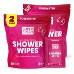 Super Fresh Shower Wipes Large RoseWater Body Wipes for No Rinse Bathing Personal Hygiene Gym Travel or Camping Enriched with Aloe and Vitamin E 20 Individually Wrapped Disposable Sheets