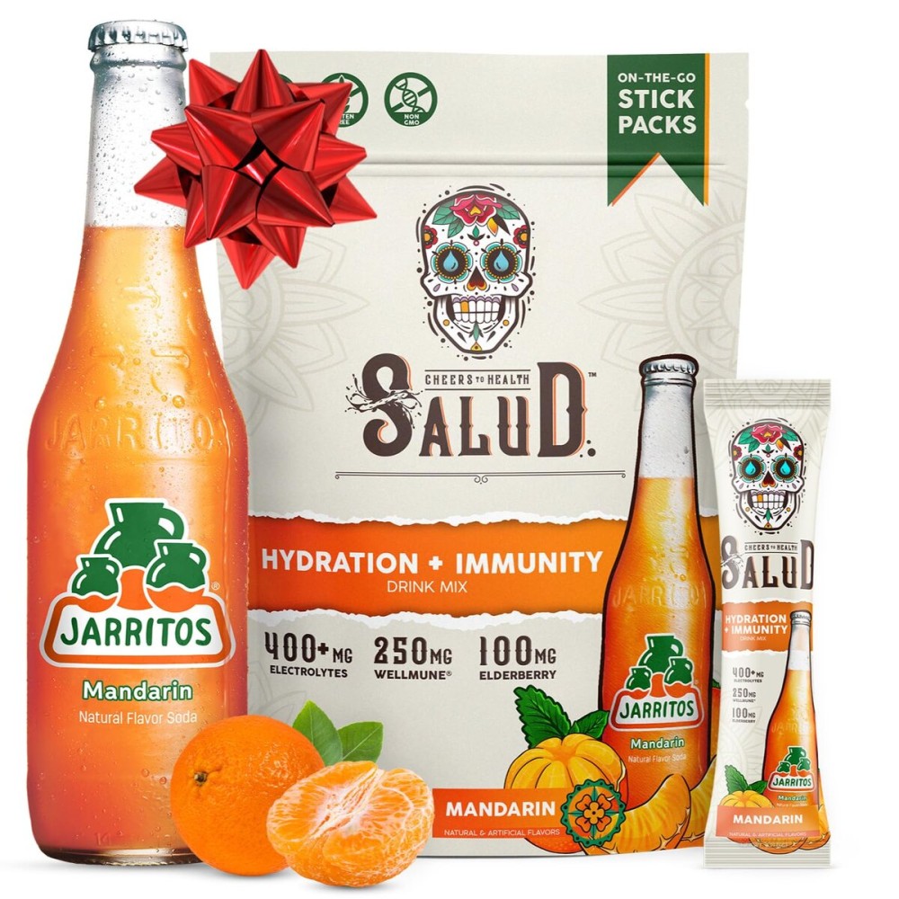 Salud x Jarritos 2-in-1 Hydration Packets + Immunity Electrolytes Powder, Mandarin - Agua Fresca Drink Mix, Elderberry, Dairy & Soy Free, Non-GMO, Gluten Free, Vegan, 1g Sugar (15 Servings)
