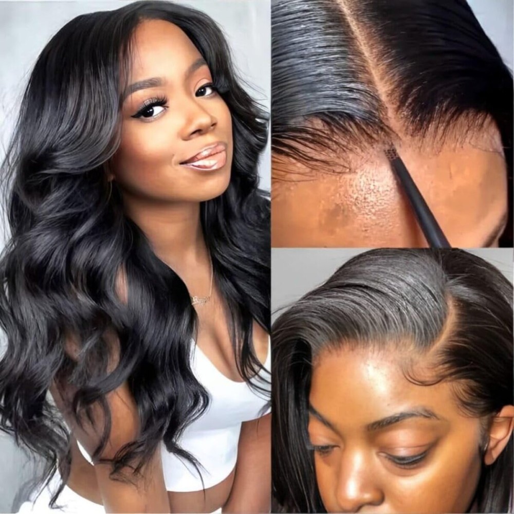 UNICE Chocolate Brown with Blonde 7x5 Lace Front Wigs Human Hair Body Wave with Face Framing Bangs Pre Everything Bye Bye Knots Glueless Wig Human Hair Pre Plucked Pre Cut Natural Hairline 16 inch
