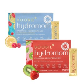 Boobie Hydromom Superfood Electrolyte Drink Mix, Strawberry Kiwi + Blue Raspberry Lemonade | Refreshing Energy, Hydration Boost | On-The-Go Travel Essential for Pregnancy, Lactation, & Beyond - 2 Pack