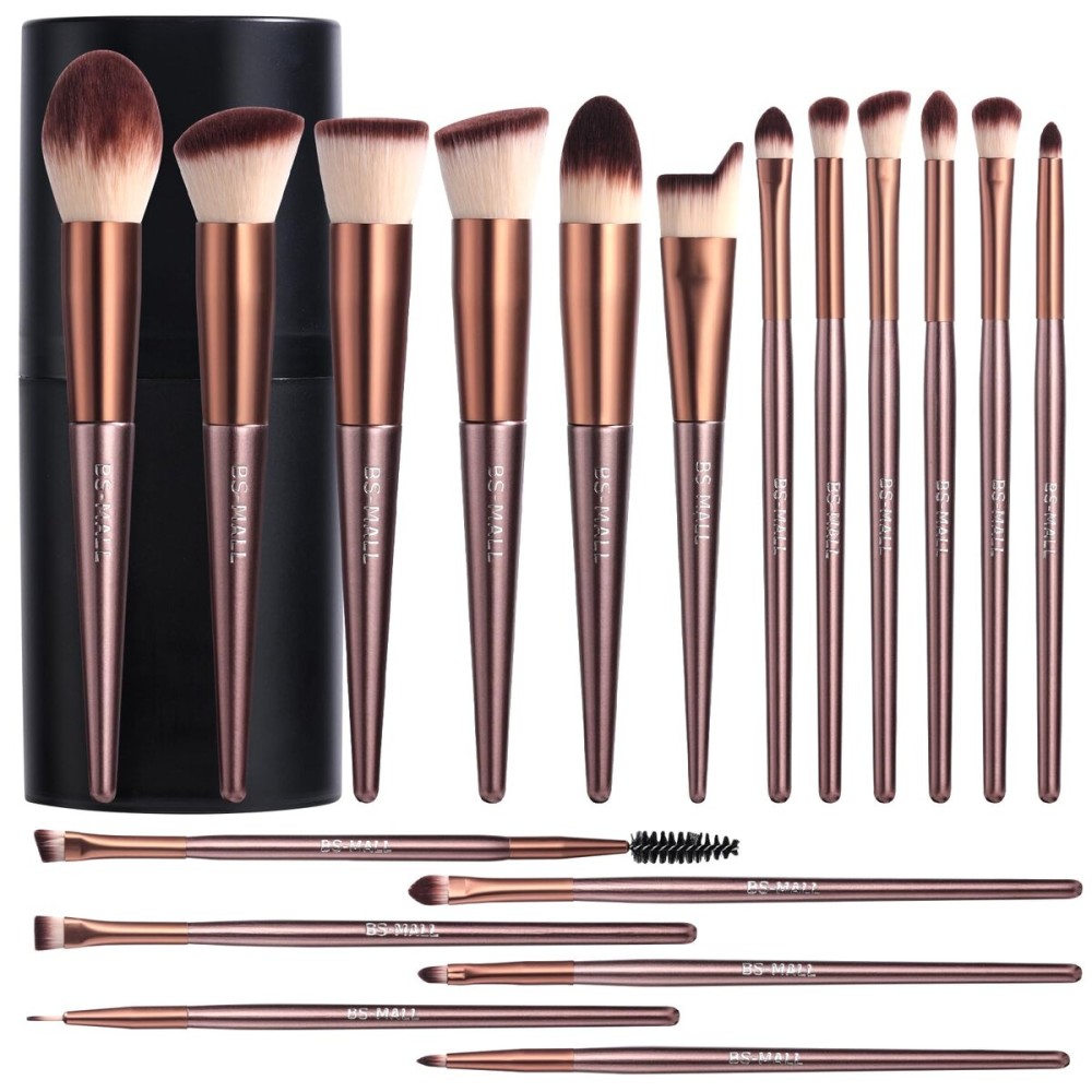 BS-MALL Makeup Brush Set 18 Pcs Premium Synthetic Foundation Powder Concealers Eye shadows Blush Makeup Brushes with black case (B-Brown)