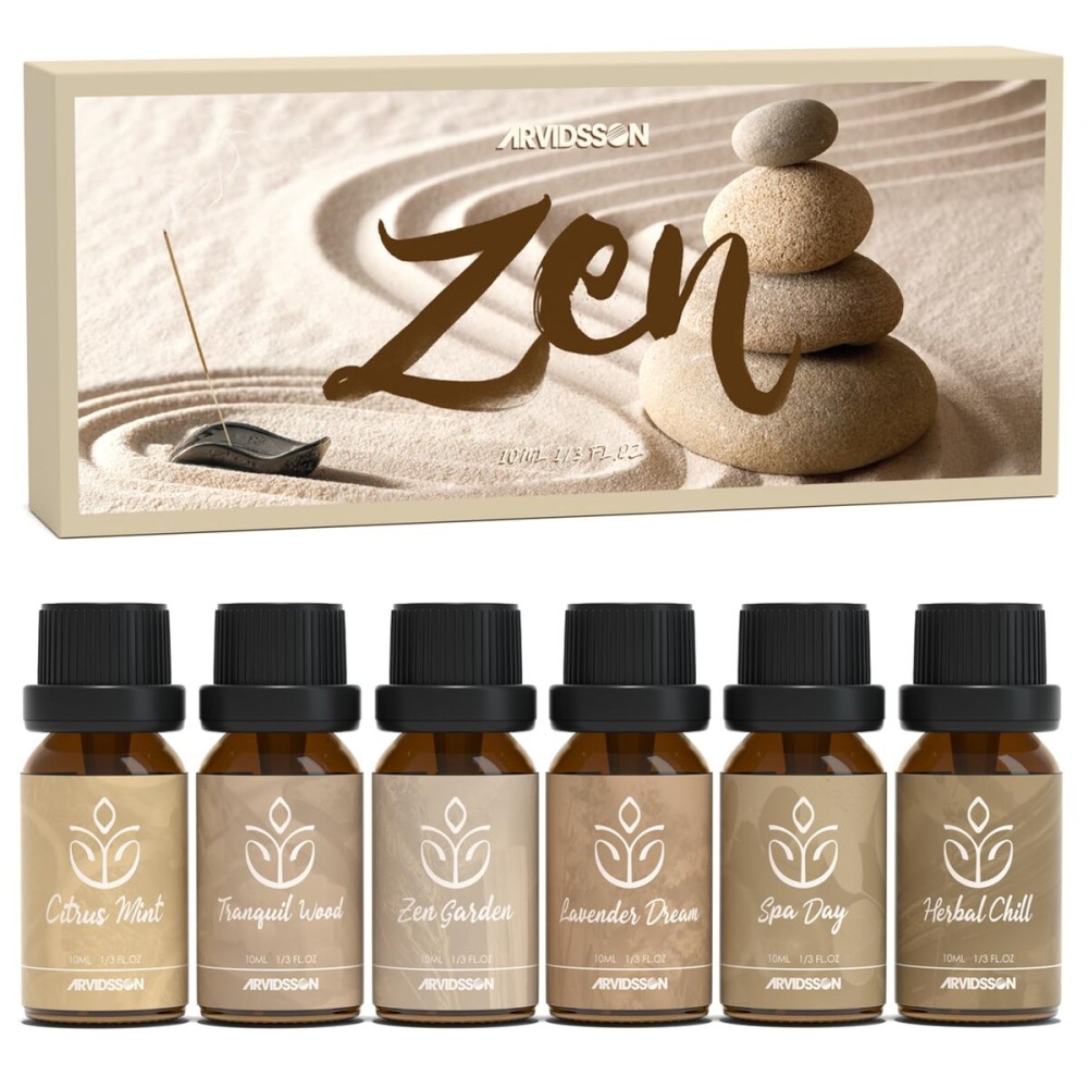 ARVIDSSON Zen Essential Oils Set, Nautal Tranquil Essential Oil for Diffusers for Home - Zen Garden, Lavender Dream, Serene Spa, Citrus Mint, Tranquil Wood, Herbal Chill, Gift for Women
