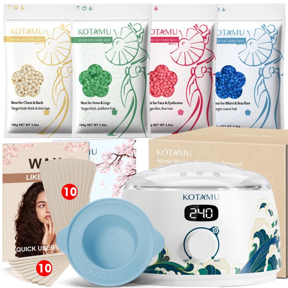 KOTAMU Waxing Kit for Women & Men, Wax Warmer for Hair Removal, Digital Wax Kit with Silicone PotIdeal for Face Eyebrow Arm Legs Armpit &Sensitive Skin, Wavi Waxing Machine for Home Salon Use