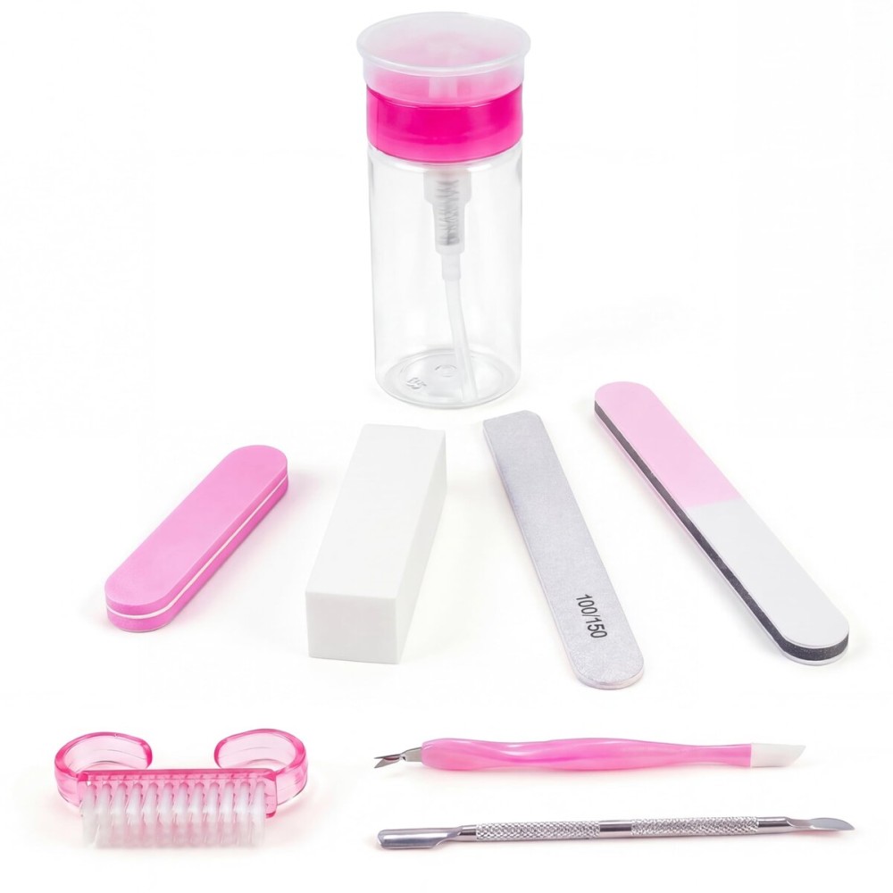 Nail Polish Remover Pump, YAMYONE 2 Pack Acetone Pump Dispenser, Alcohol Dispenser Push Down Empty Lockable Pump Dispenser Bottle for Nail Polish and Makeup Remover, 200ml(6.8oz) (8 Pack-Pink White)