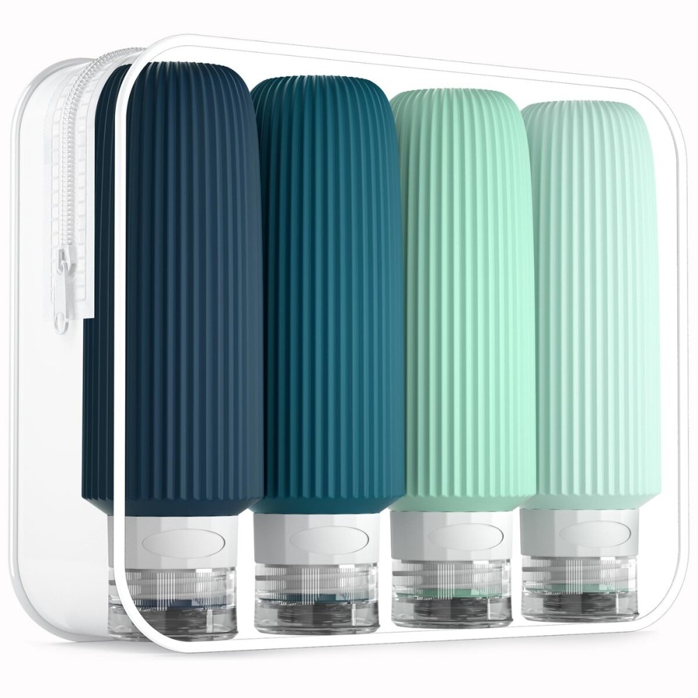 Mrsdry Travel Bottles for Toiletries, Large 6oz Travel Size Containers, BPA Free Leak Proof Tubs Refillable Liquid Accessories with Toiletry Bag for Cometic Shampoo and Lotion Soap (4 Pack)