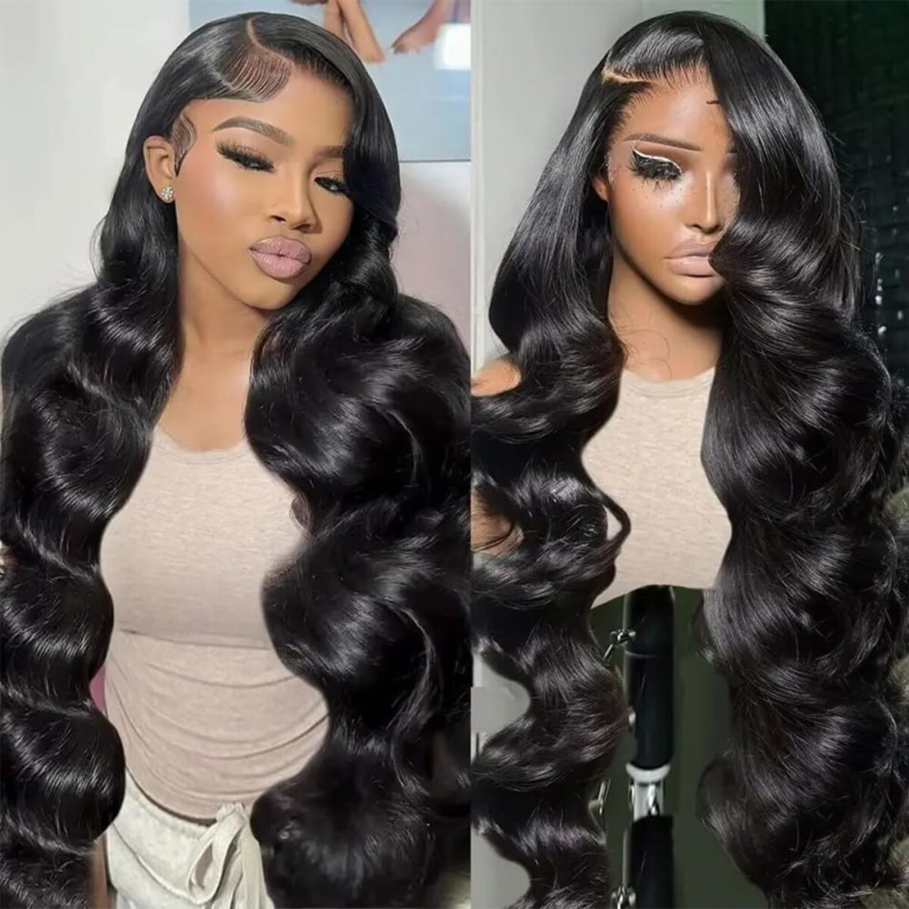Body Wave Lace Front Wigs Human Hair 200 Density 24Inch 13x6 Body Wave Frontal Wigs Human Hair with Baby Hair Natural Hairline Natural Black