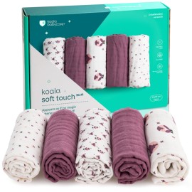 Koala Babycare 5 Pack 20x10 Muslin Burp Cloths for Baby Boys and Girls - GOTS & Oeko-TEX Cotton Burp Rags for Newborns - Absorbent Neutral Burping Cloths for Feeding - Washable Baby Bibs Essentials