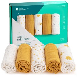 Koala Babycare 5 Pack 20x10 Muslin Burp Cloths for Baby Boys and Girls - GOTS & Oeko-TEX Cotton Burp Rags for Newborns - Absorbent Neutral Burping Cloths for Feeding - Washable Baby Bibs Essentials