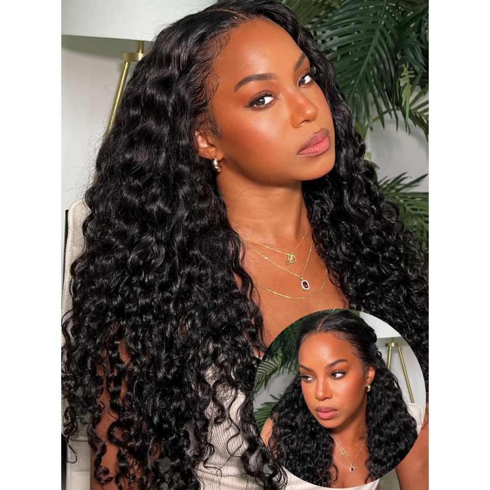 UNICE Bye Bye Knots Wig Loose Deep Wave Wig 13X4 Lace Front Pre Everything Wigs Glueless Human Hair Put on and Go Pre Plucked Pre Cut Bleached Knots 150% Density Natural Black Color 18 Inch