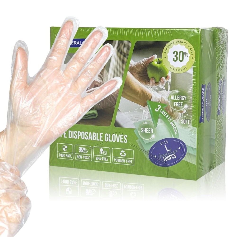 GENERALCARE Disposable TPE Cooking Gloves, Ideal for Cleaning and Food Prep, Latex & Powder Free, Food safe (2 * 100PCS, XL)