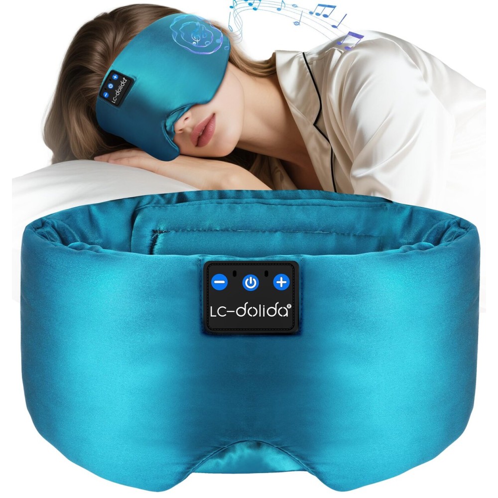 LC-dolida Luxurious Silk Soft Sleep Mask, Sleep Headphones with Bluetooth 5.4 for Side Sleeper, Total Blackout Eye Sleeping Mask for Women and Men, Ideal Gift for Restful Sleep, Travel(Dark Green)