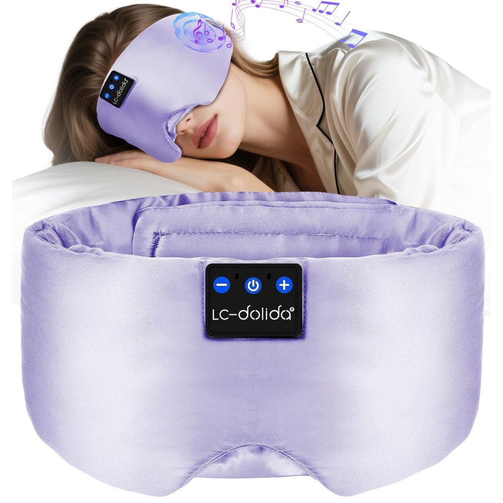LC-dolida Luxurious Silk Soft Sleep Mask, Sleep Headphones with Bluetooth 5.4 for Side Sleeper, Total Blackout Eye Sleeping Mask for Women and Men, Ideal Gift for Restful Sleep, Travel(Light Purple)