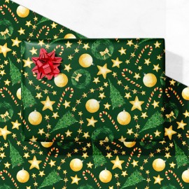 GIOLNIAY Christmas Wrapping Paper Men Women Kids - Green Holiday Gift Wrap with Gold Stars, Candy Canes & Trees - 4 Jumbo Sheets, 2840 Each, Easy to Store