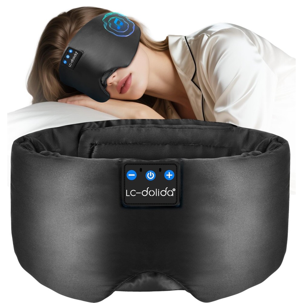 LC-dolida Luxurious Silk Soft Sleep Mask, Sleep Headphones with Bluetooth 5.4 for Side Sleeper, Total Blackout Eye Sleeping Mask for Women and Men, Ideal Gift for Restful Sleep, Travel(Black)