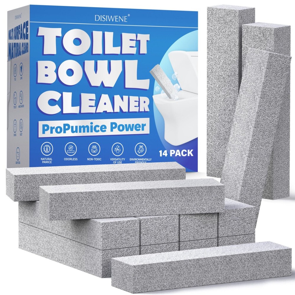DISIWENE Pumice Cleaning Stone with Handle Toilet Bowl Cleaner Hard Water Ring Remover for Bath/Pool/Kitchen/Household Cleaning (14, 14 Pack (No Handle))