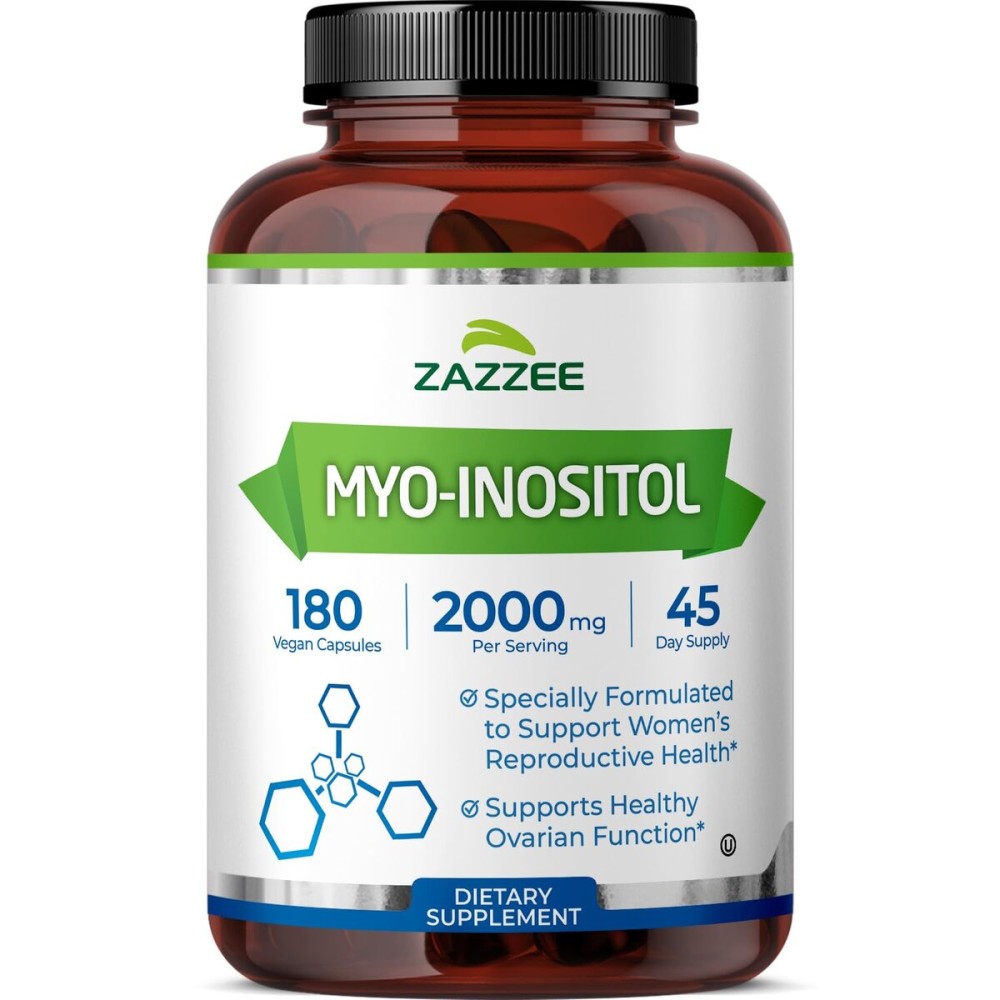 Zazzee Myo-Inositol Capsules, 2000 mg per Serving, 180 Vegan Capsules, Ideal Dosage for 40:1 Ratio, Kosher, 100% Vegetarian, Hormone Balance & Healthy Ovarian Function Support, All-Natural and Non-GMO