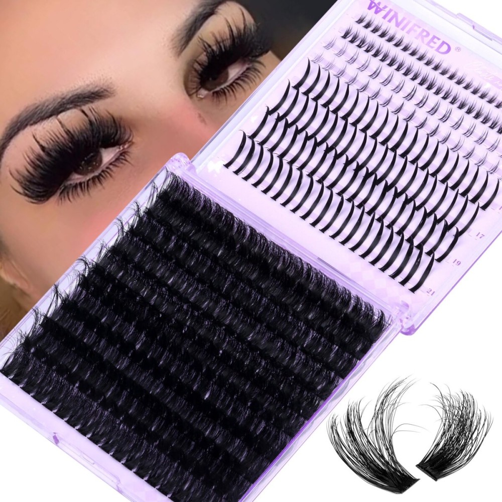 Winifred Lash Clusters with Bottom Lashes 14-20MM Eyelash Clusters with Spikes Thick Volume Cluster Eyelash Extensions 100D Full Individual Lashes D Curly Lash Extension (356pcs)