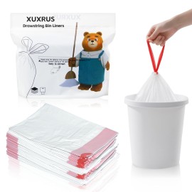 XUXRUS 2.6 Gallon Small White Trash Bag, 60 Count Drawstring Trash Bags, Tear-Free Heavy Duty Garbage Bags, Leak-Proof & Odor Blocking Small Garbage Liners for Kitchen, Bathroom, Multi-Purpose Use