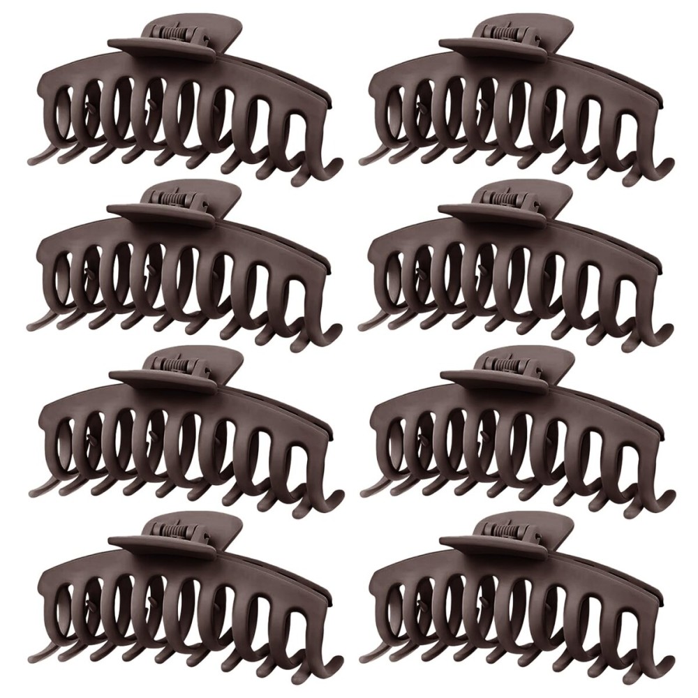 TOCESS Hair Claw Clips for Women - 8PK Large Neutral Matte Jumbo Hair Clips for Thick, Thin, Long, Short, Curly Hair Girls, Big Jaw Clip Set for Daily Use(Mocha Brown)