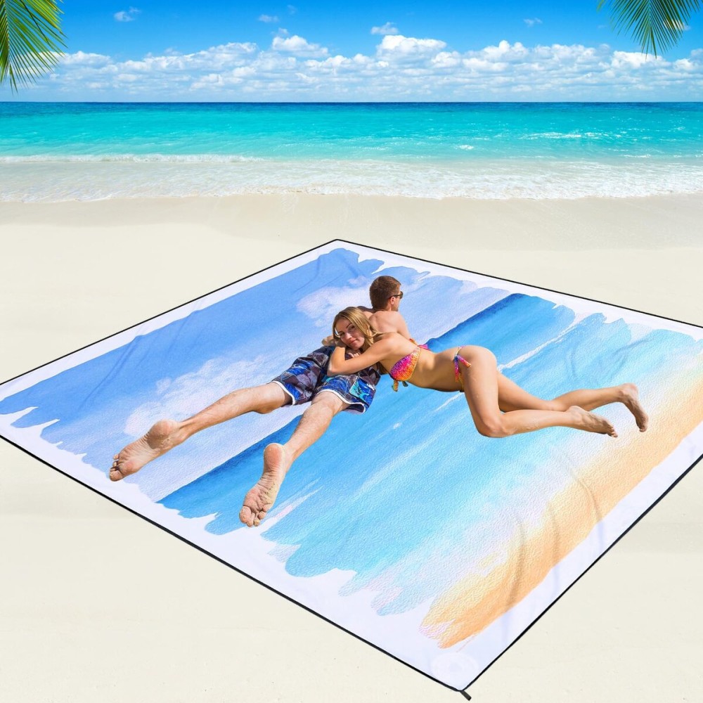 Beach Blanket Waterproof Sandproof Beach Mat 79 X 83/10\'x9\'for 2-8 Adults Quick Drying Outdoor Picnic Mat Beach Accessories for Travel, Camping, Hiking