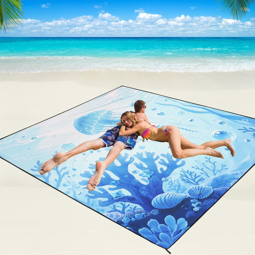 Beach Blanket Waterproof Sandproof Beach Mat 79 X 83/10\'x9\'for 2-8 Adults Quick Drying Outdoor Picnic Mat Beach Accessories for Travel, Camping, Hiking
