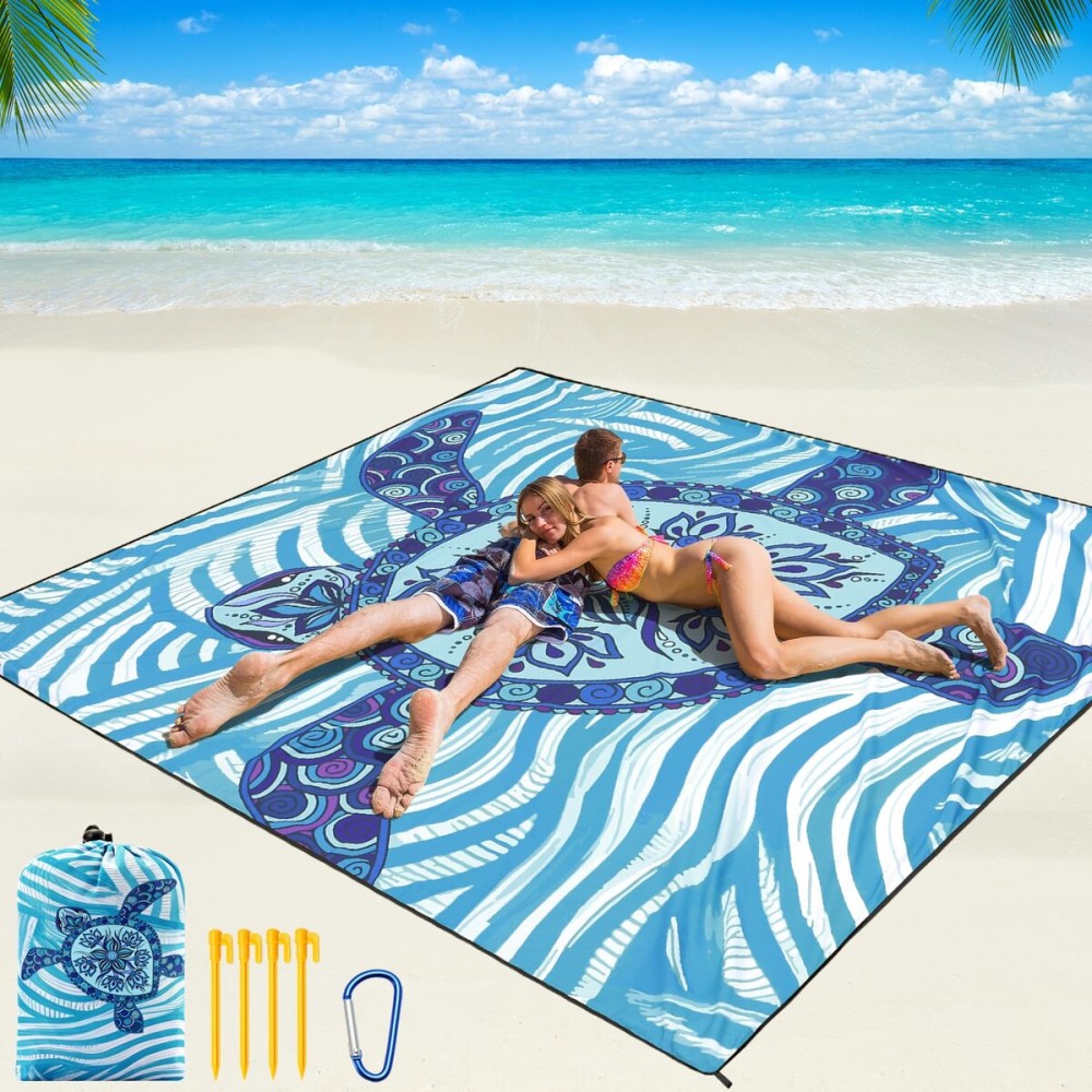 WIWIGO Beach Blanket Waterproof Sandproof Beach Mat 79 X 83/10\'x9\'for 2-8 Adults Quick Drying Outdoor Picnic Mat Beach Accessories for Travel, Camping, Hiking
