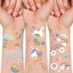 193pcs Unicorn & Truck Wheels 2 in 1 Kit Waterproof Temporary Tattoos Groovy Fake Tattoo for Kids Birthday Party Decoration, Star Smiley Rainbow Racing Car Flag Trophy Tattoo Stickers for Boys Girls