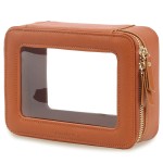 Aveniee Clear Makeup Bag, Travel Toiletry Case Car Accessories Organizer for Women, Heavy Duty Clear Pouch with Dual Zippers(Brown)