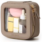 Aveniee Mini Clear Makeup Bag, Small Cosmetic Bags Travel Toiletry Pouch Organizer, TSA Approved Make up Case with Zipper, Car Bag for Essentials,Taupe