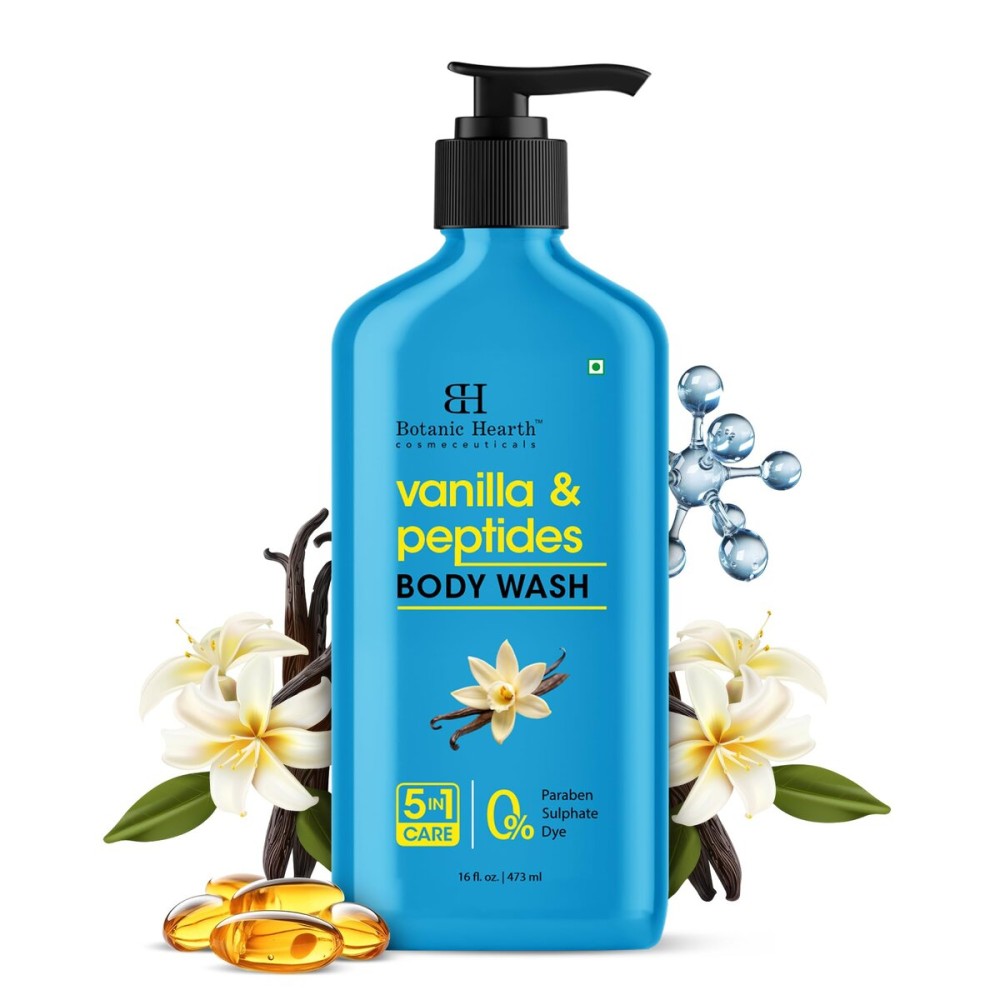 Botanic Hearth Vanilla Body Wash - Hydrating 5-in-1 Shower Gel with Warm Vanilla Aroma, Gentle Daily Cleanser for All Skin Types, Sulfate & Paraben Free - 16 fl oz