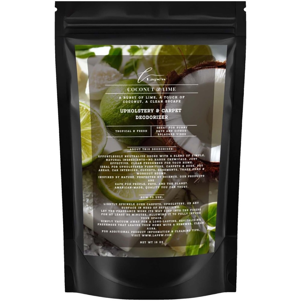 Lapew Coconut & Lime Carpet Freshener Powder: Powerful Odor Eliminator for Home, Upholstery Deodorizer, Carpet Deodorizer, Pet Urine, Cat Litter Box - Coconut Lime Verbena Fragrance
