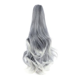 Mitrygreen Claw Clip Ponytail Extension 18 Clip in Wavy Ponytail Hair Extensions Long Pony Tails for Women Extensions Sliver Gray to Platinum Blonde Wave Hairpiece