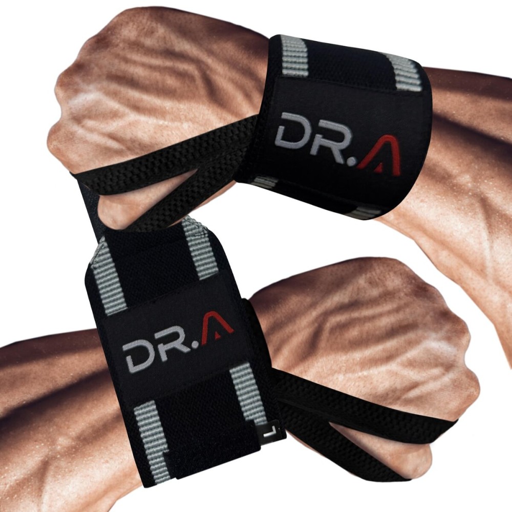 Dr. Arthritis Weight Lifting Wrist Wraps with Thumb Loop, Heavy-Duty Gym Wraps to Help Joints During Hybrid Training, Non-Slip Wrist Straps for Weightlifting Men & Women Use (Black-Grey Stripes)