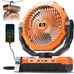 FRIZCOL 3-in-1 Camping Fan - Portable Fans Rechargeable - 24000mAh Battery Powered Fan(105Hrs) with Light & Remote for Indoor, Outdoor, Tent, Travel, Fishing, Jobsite, Gifts for Men Dad Him - Orange