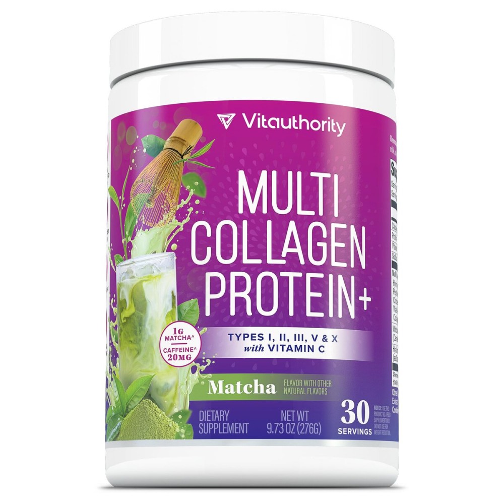 Muti Collagen Protein Powder Multi Collagen Peptides Powder for Women -Types I II III V & X Vitamin C & Hyaluronic Acid for Hair Skin and Nails Matcha Flavored - 30 Servings