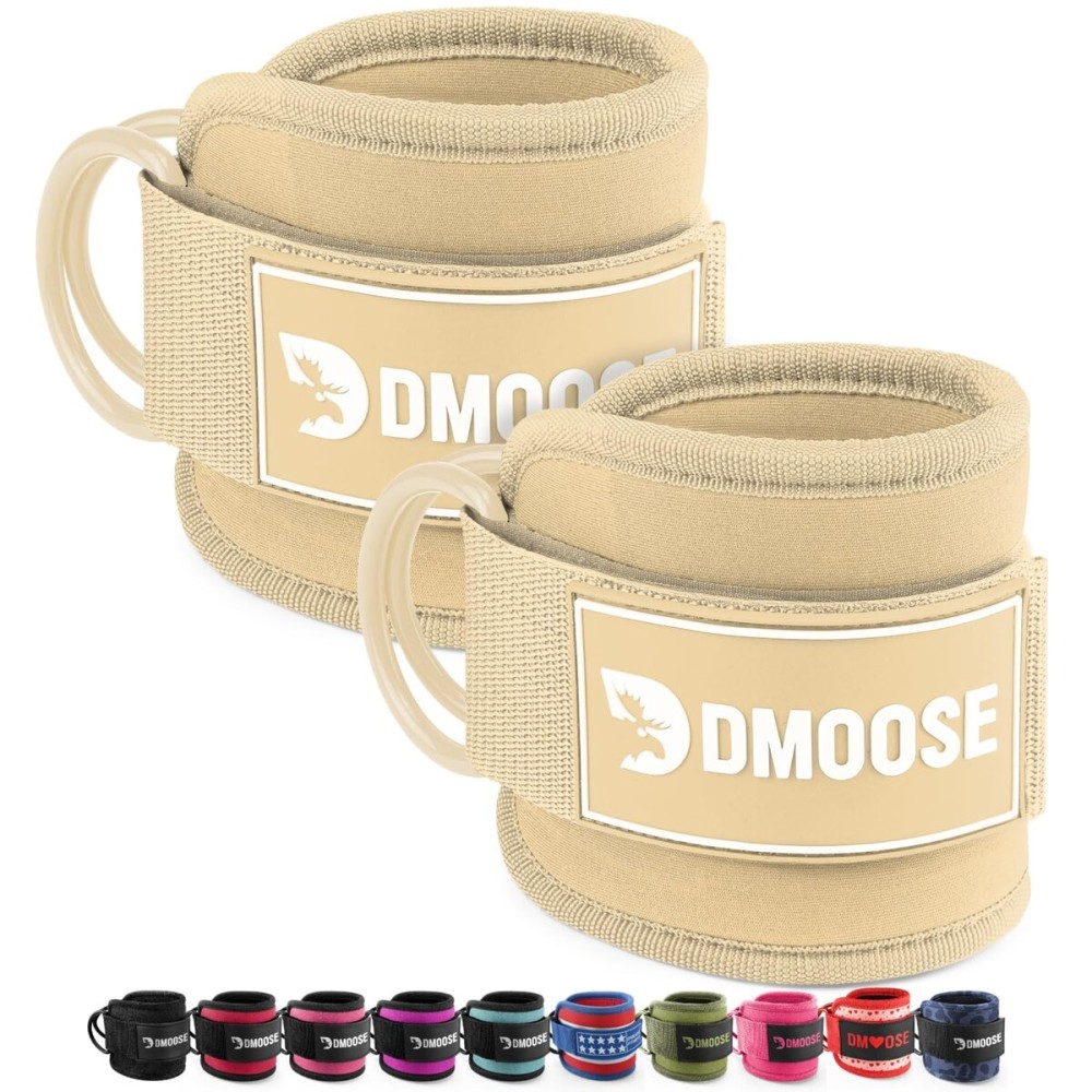 DMoose Fitness Ankle Straps for Cable Machines - One Size Fit Premium Padding, Glute Kickback Ankle Strap for Women & Men, Cable Attachments for Gym & Booty Workouts & Hip Abductors (Beige - Pair)