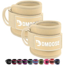 DMoose Fitness Ankle Straps for Cable Machines - One Size Fit Premium Padding, Glute Kickback Ankle Strap for Women & Men, Cable Attachments for Gym & Booty Workouts & Hip Abductors (Beige - Pair)