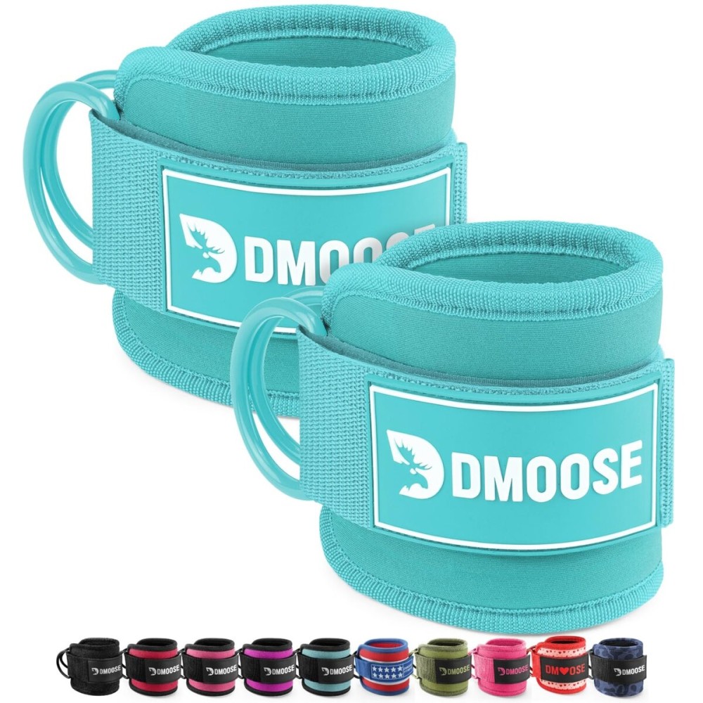 DMoose Fitness Ankle Straps for Cable Machines - One Size Fit Premium Padding, Glute Kickback Ankle Strap for Women & Men, Cable Attachments for Gym & Booty Workouts (Baby Blue - Pair)