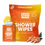 Super Fresh Shower Wipes Large Citrus & Cedar Body Wipes for No Rinse Bathing Personal Hygiene Gym Travel or Camping Enriched with Aloe and Vitamin E 10 Individually Wrapped Disposable Sheets