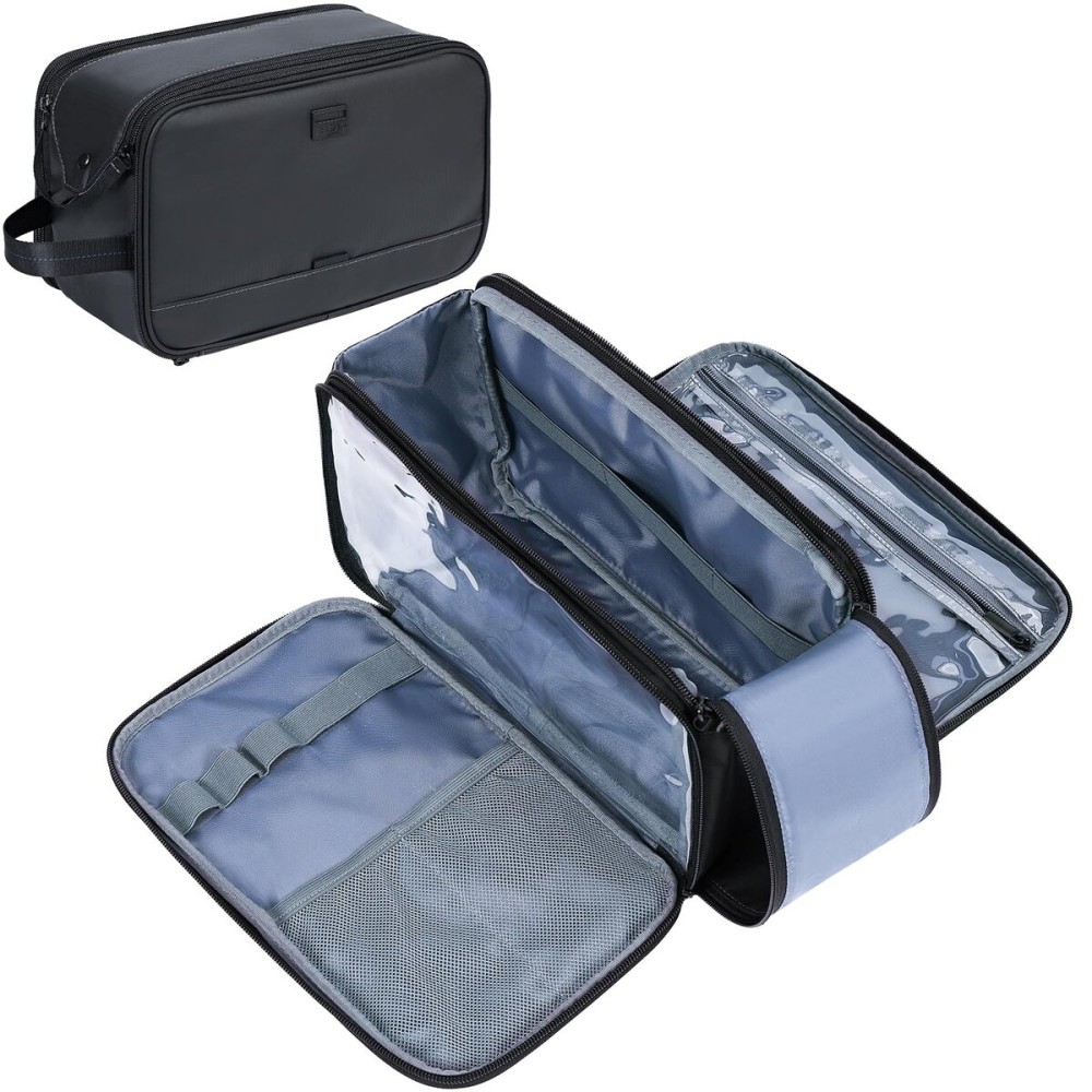 ZEEMO Travel Toiletry Bag for Men, Medium Water-Resistant Double-Sided Full-Open Dopp Kit, Versatile Organizer for Shower and Hygiene Accessories, Bathroom Essentials, Cosmetics, Large, Black